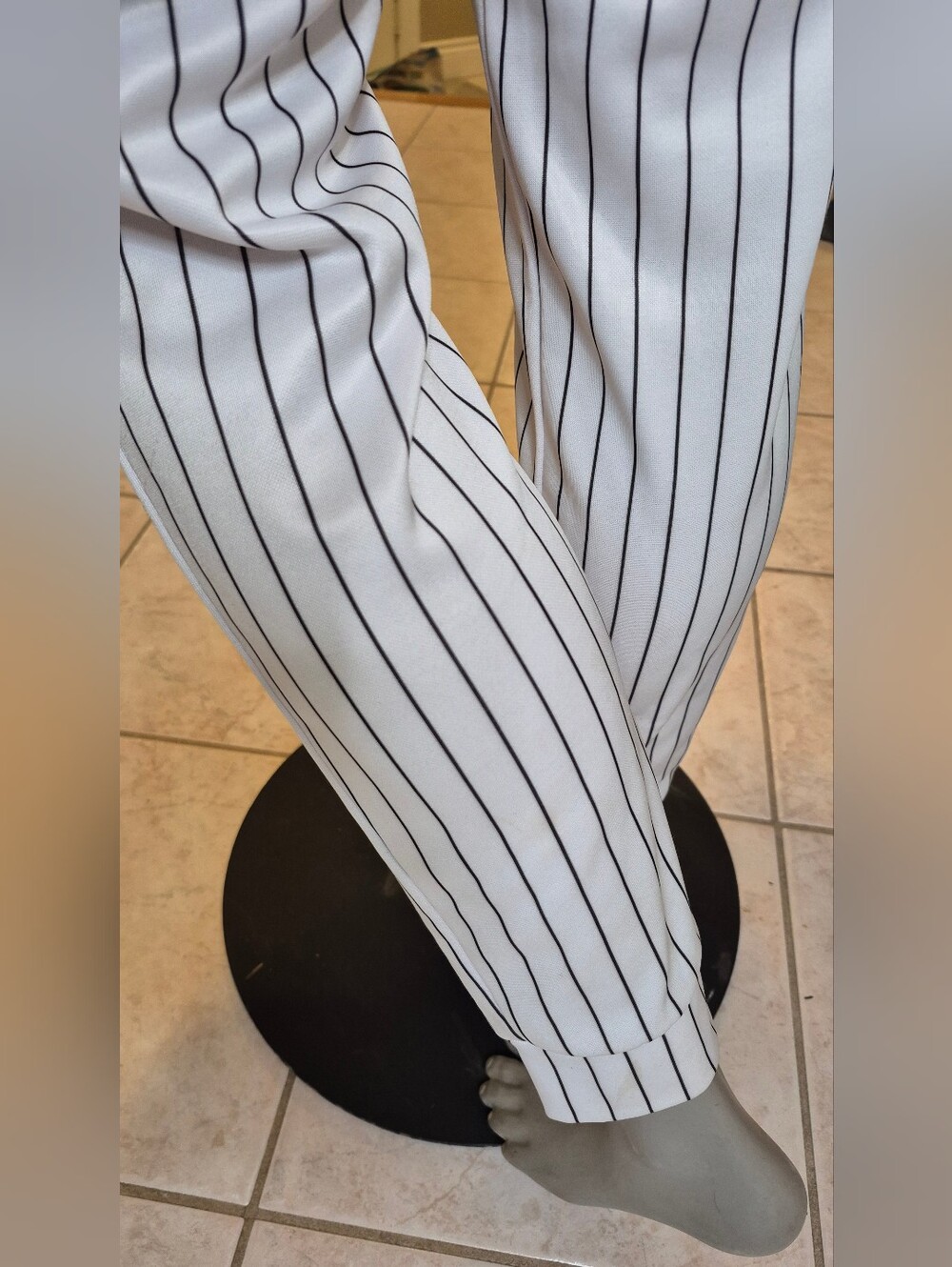Revamped White Pinstripe Drawstring Pants - Picture 7 of 9